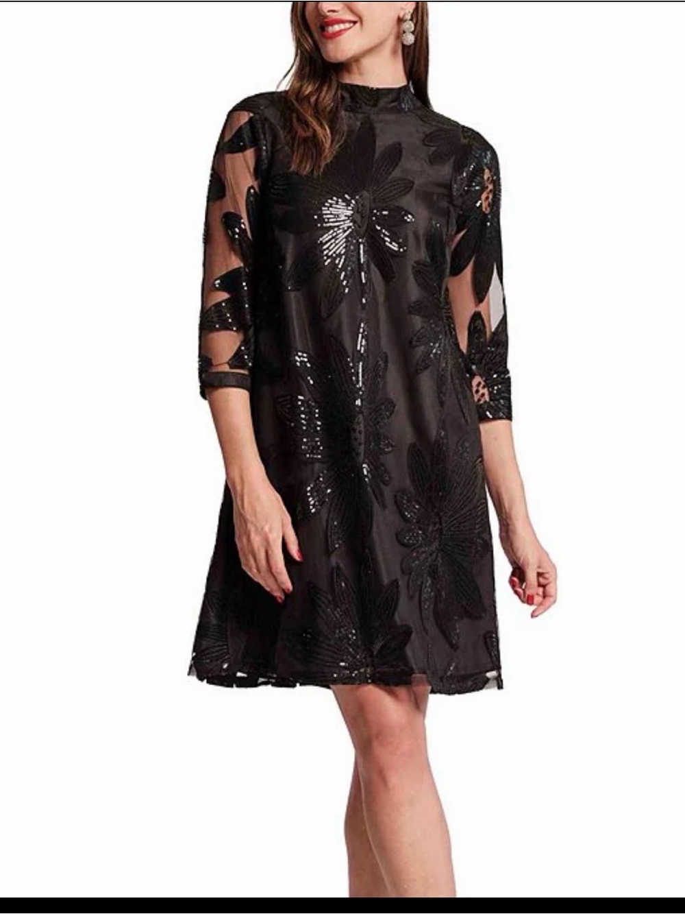 Frances Valentine Black Sequin Floral Mini Dress